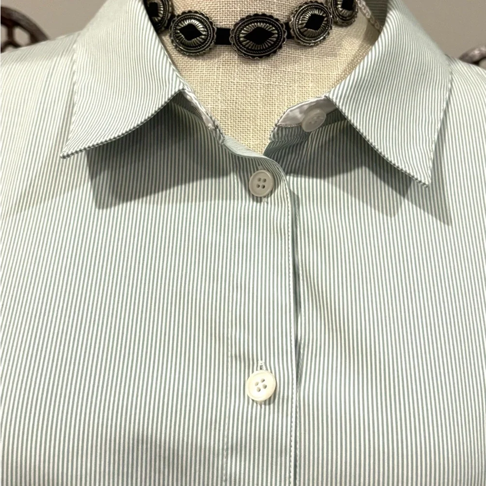 LAFAYETTE 148 NY BUTTON DOWN SHIRT PINSTRIPE MINT WHITE COTTON BLEND 16 $598 - Picture 3 of 11